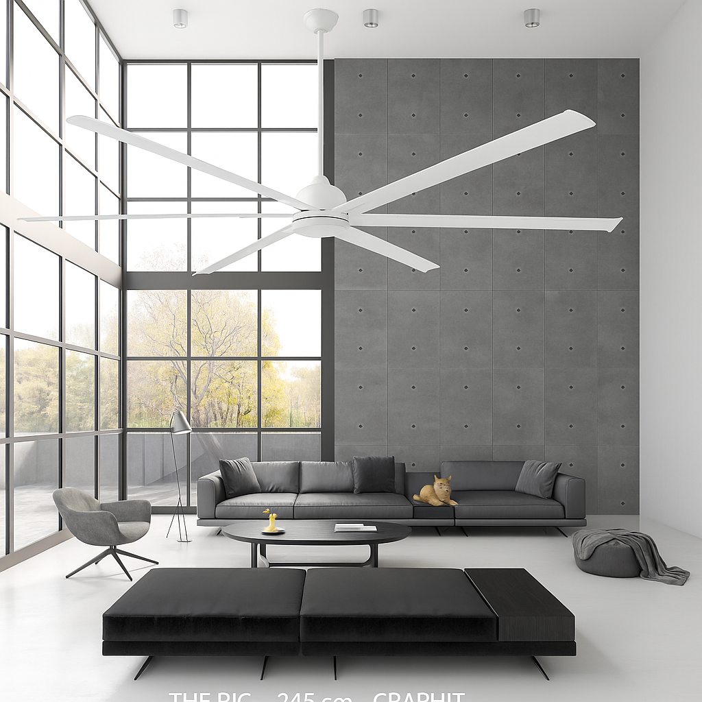 Ventilatore da soffitto a risparmio energetico BIG bianco 210 cm con 6 pale in alluminio con telecomando 6 velocitÃ