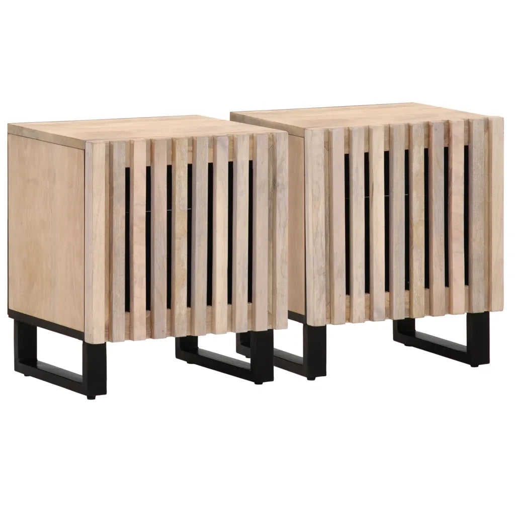 Comodini 2pz 40x34x46 cm in Legno Massello di Mango Sbiancato 377423