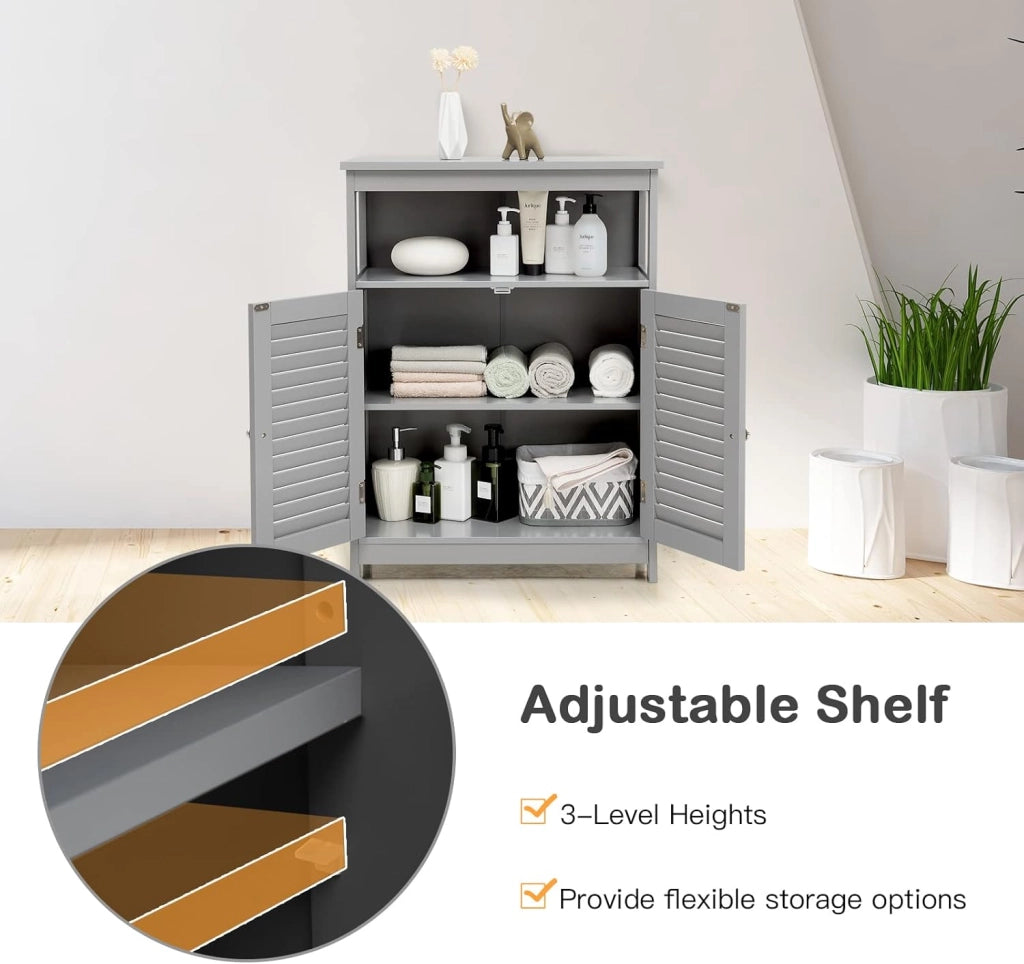 Armadietto Mobile Bagno Autoportante, con 2 Ante Legno e Ripiani Regolabili in Altezza, 3 Livelli, Multiuso e Salvaspazio, 30x60x80 cm (Grigio)