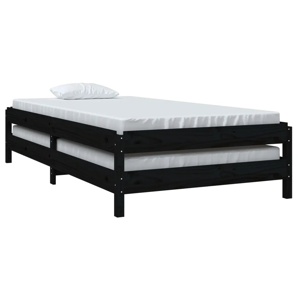 Letto singolo | Letto per adulti | Letto Impilabile Nero 90x200cm in Legno Massello di Pino