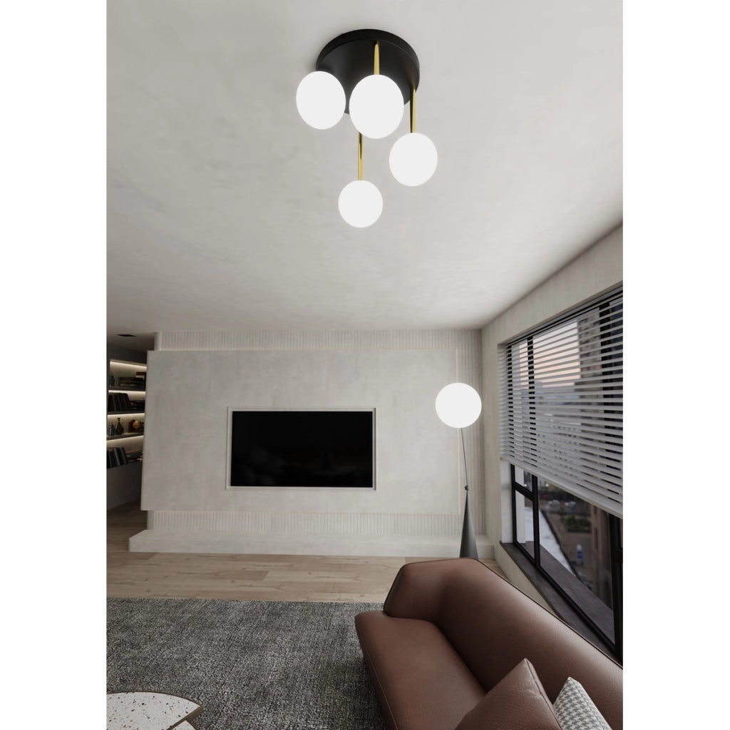 Lampada da soffitto Dolce in acciaio nero opaco e vetro opalino