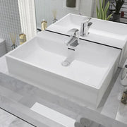 Lavandino con Foro Rubinetto Ceramica Bianca 60,5x42,5x14,5 cm 142347