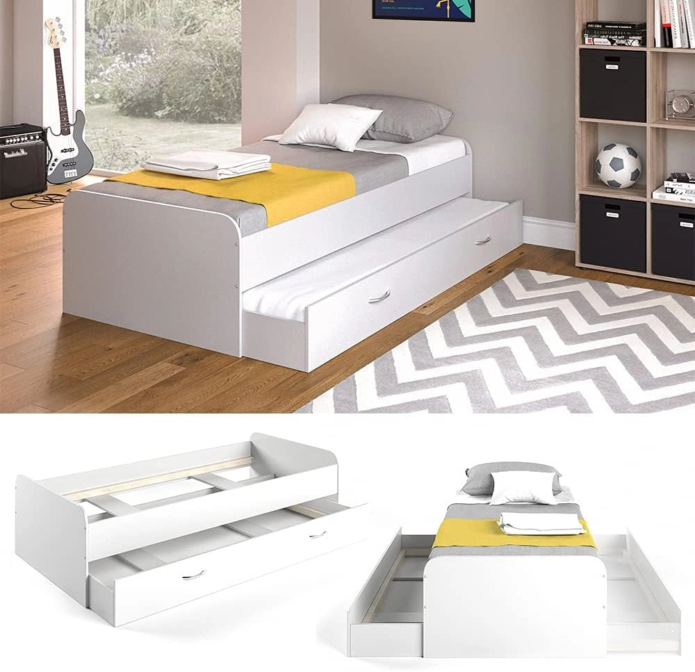 Letto per bambini Enzo, Bianco, 90x200 cm, estendibile su entrambi i lati come letto aggiuntivo per adolescenti