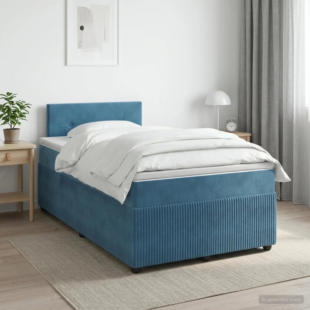 Letto box spring con materasso Blu 120 x 190 cm Velluto 3451641