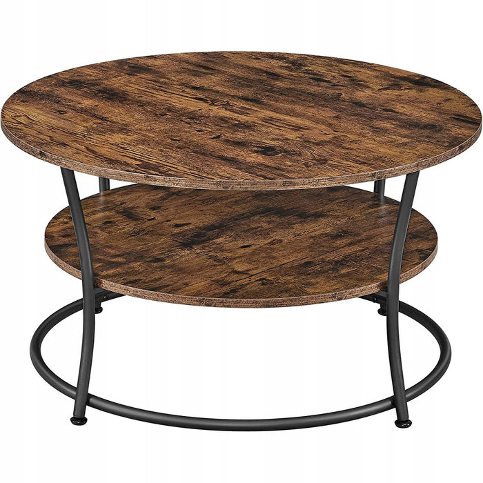Tavolino da caffè rotondo Valora in stile loft rustico marrone con ripiano