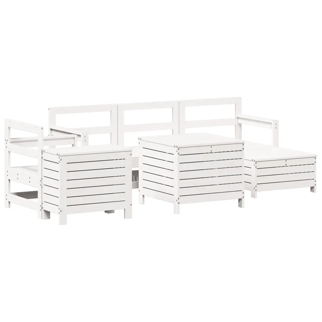 Set Divani da Giardino 7 pz Bianco in Legno Massello di Pinocod mxl 92935