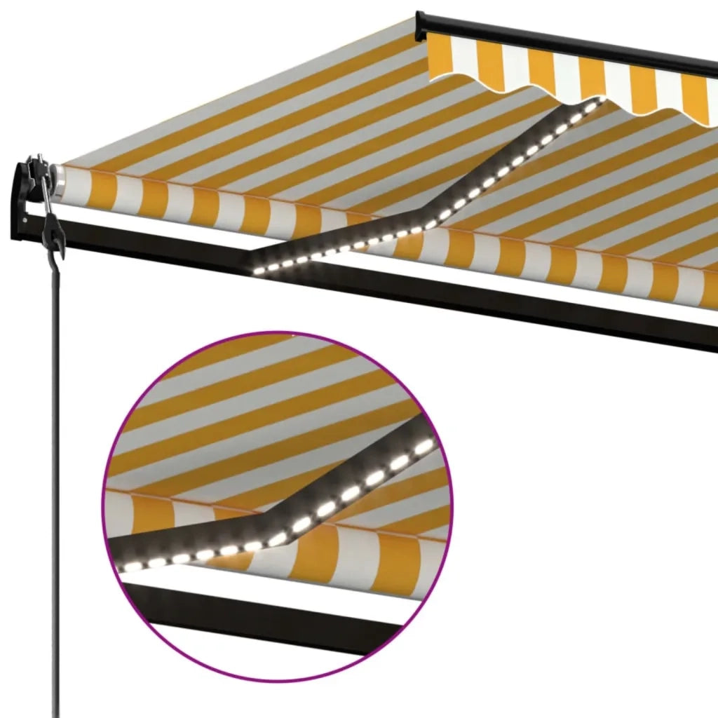 Tenda Automatica Sensore Vento e LED 500x300 cm Gialla Bianca 3069153
