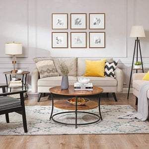 Tavolino da caffè rotondo Valora in stile loft rustico marrone con ripiano