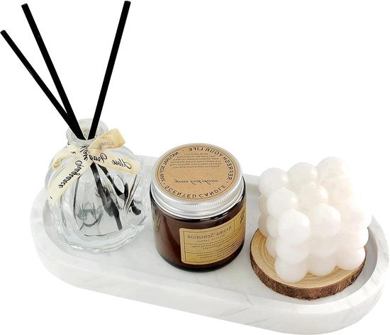 Piatto da bagno in marmo - piatto da bagno rettangolare in marmo - contenuto HTML - cucina bagno camera da letto - cosmetici gioielli decorazione - spazio per lavabo candele - piante