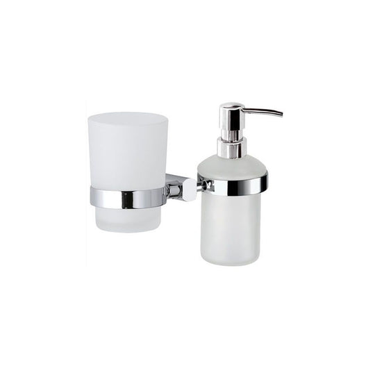 Supporto da muro doppio completo di bicchiere e dispenser sapone - serie forma