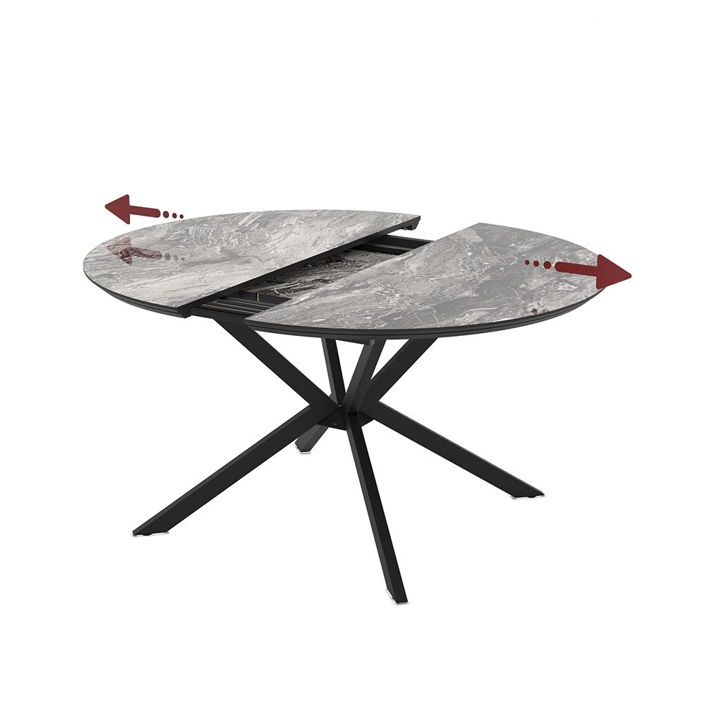 Tavolo rotondo allungabile Dobok piano effetto marmo nero arabesque lucido 126x126x76H