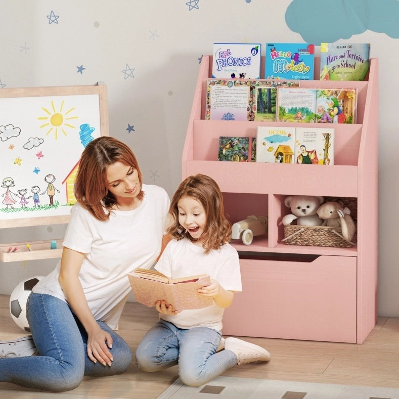 Libreria per bambini rosa con cassetto e ripiani 60 x 29,9 x 90 cm