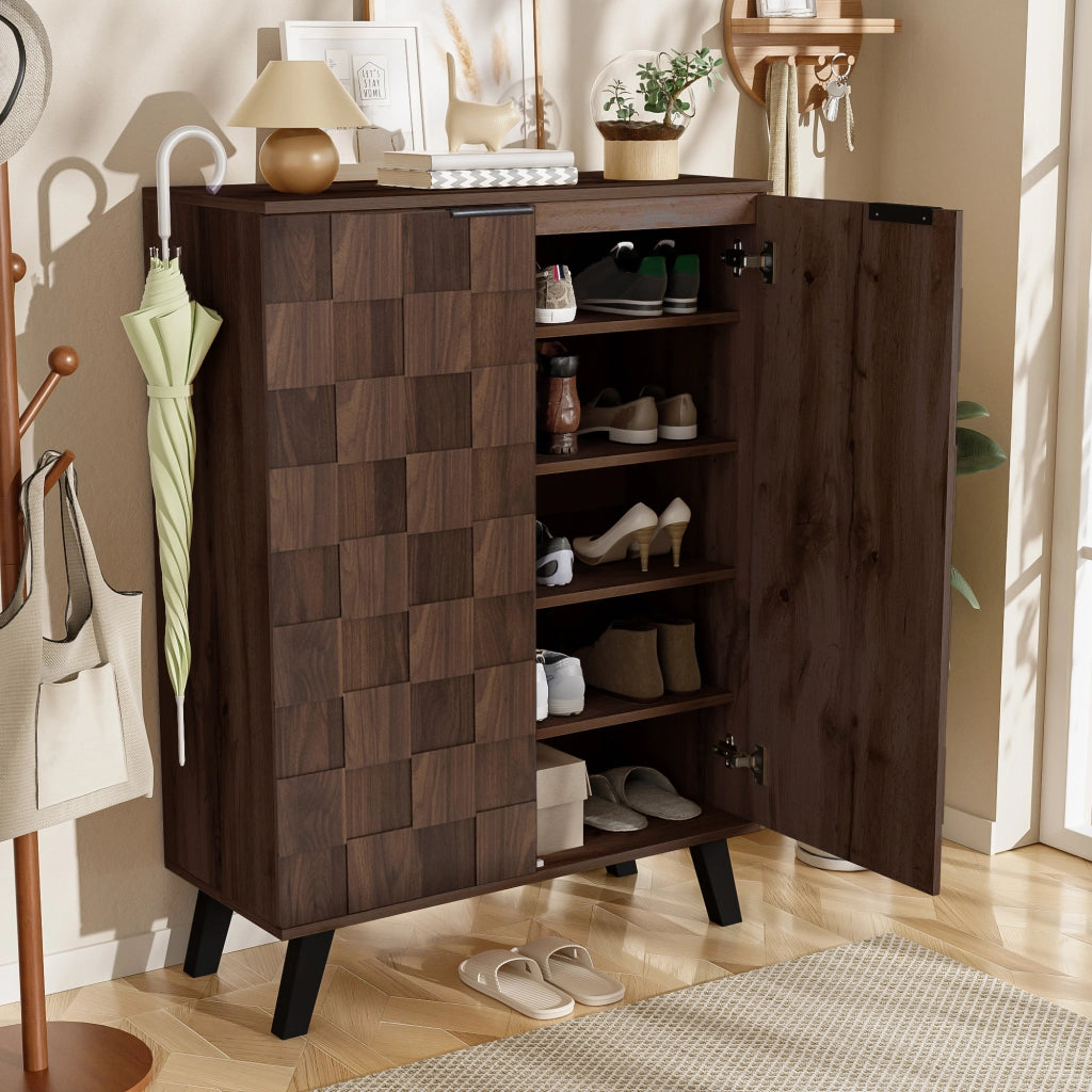 OKWISH Scarpiera con 2 Ante, 5 Scomparti e 4 Ripiani Regolabili, per Ingresso o Camera, 80 x 35.5 x 110 cm