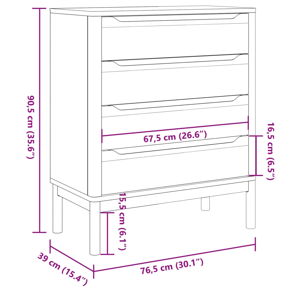 Cassettiera FLORO Grigia in Legno Massello di Pino
