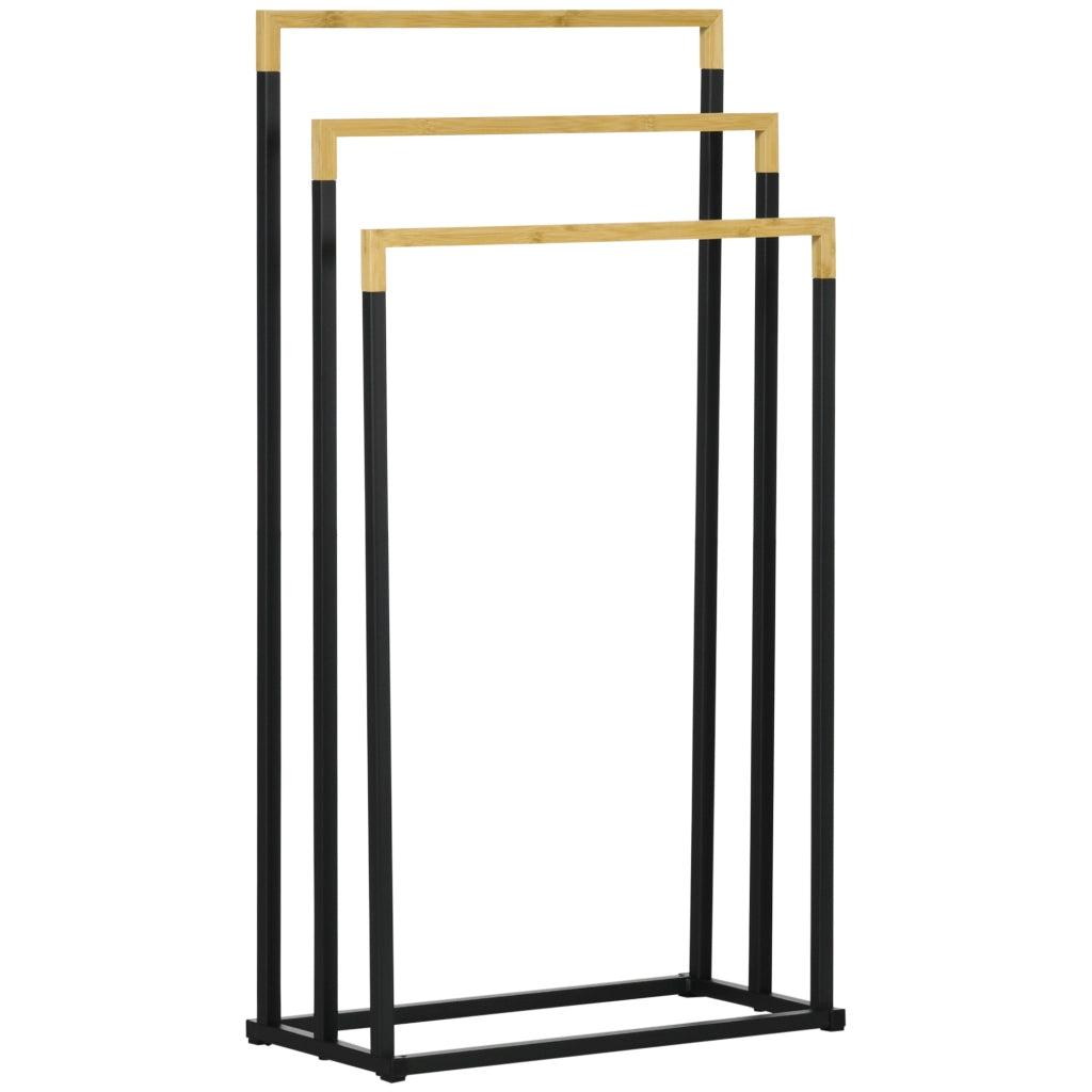 PORTASALVANETTE A 3 LIVELLI 45x22,5x86 cm Nero in acciaio e bambù