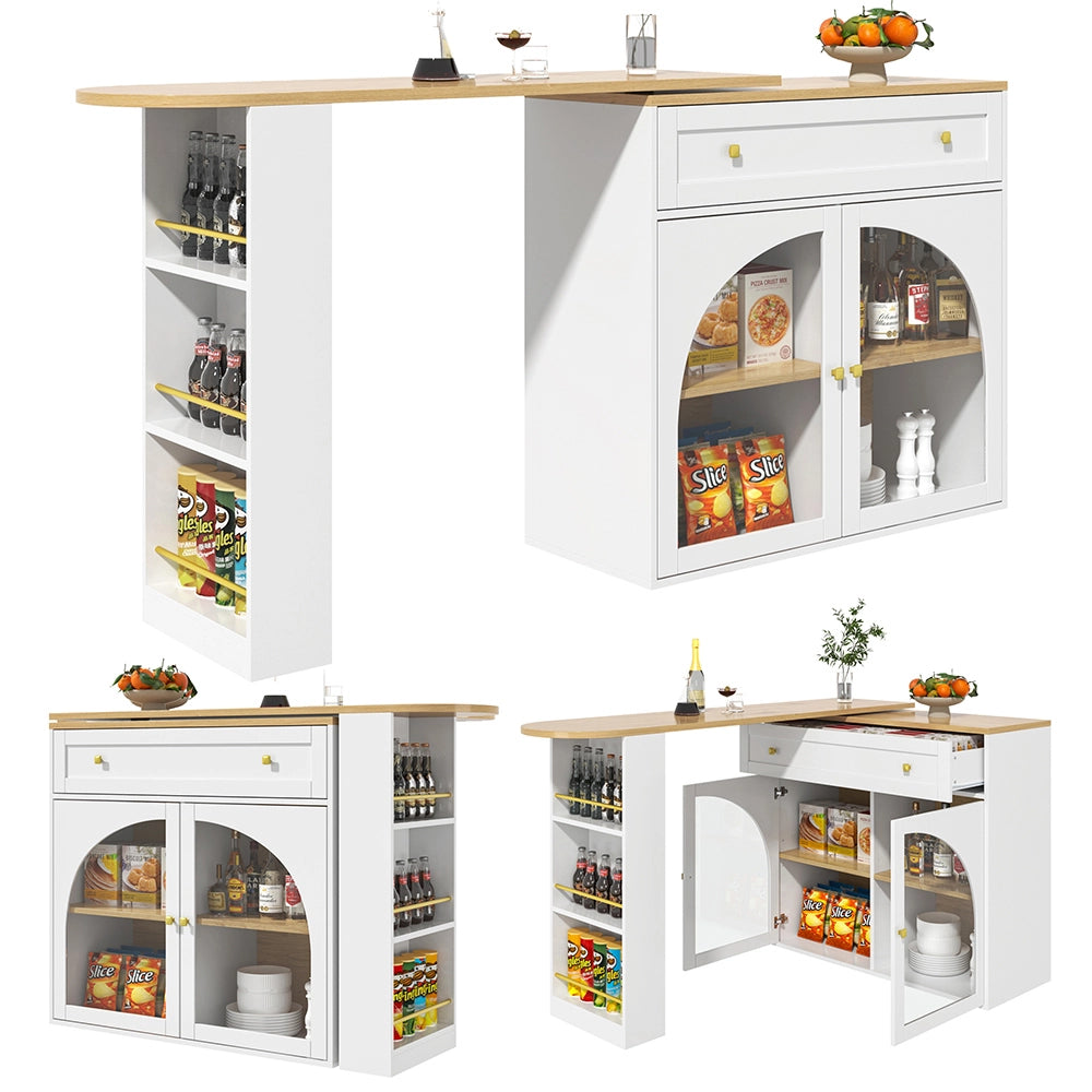 Tavolo Bar Estendibile - Xylo - 138-204??39??104 cm - Bianco con Ripiani