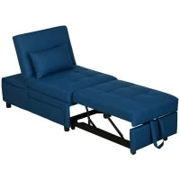 Poltrona Convertibile in Letto, Poltrona Letto con Schienale Regolabile, Sedile Imbottito e Cuscino, Blu