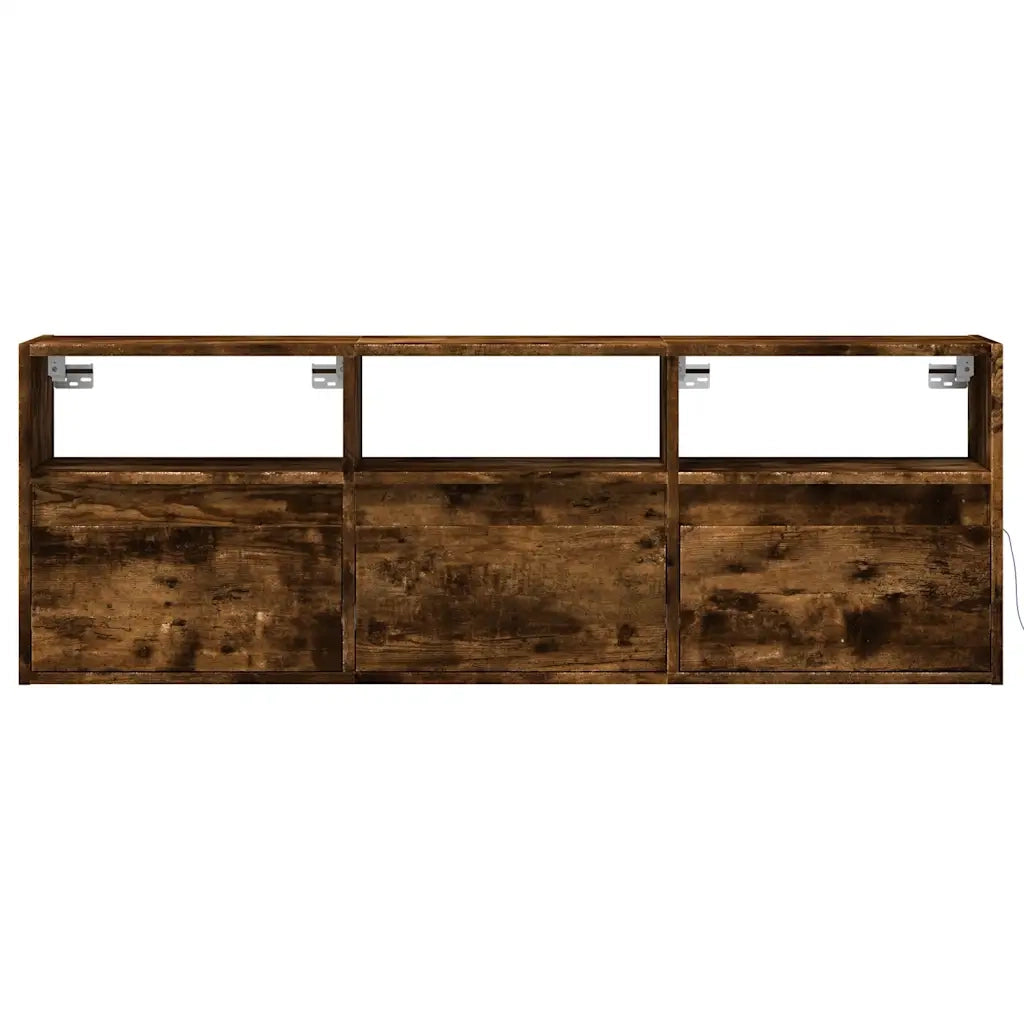Mobile TV a Parete con Luci LED Rovere Fumo 130x31x45 cm