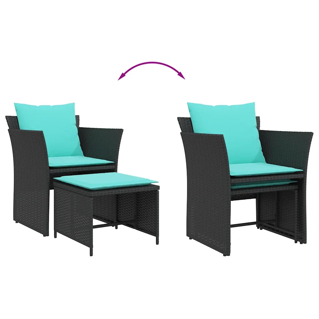 Poltrona da Giardino con Poggiapiedi in Polyrattan Nero