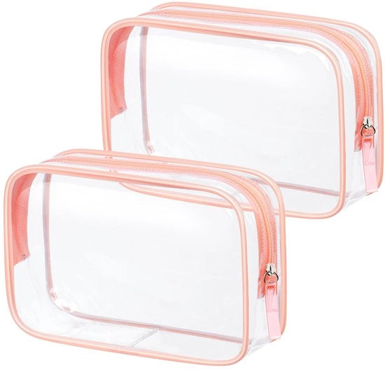 Set di contenitori per bagno trasparenti, 2-pack contenitori per cosmetici trasparenti, borse di plastica resistenti all'acqua, contenitori per bagno TSA autorizzati, adatti per famiglie, uomini e donne
