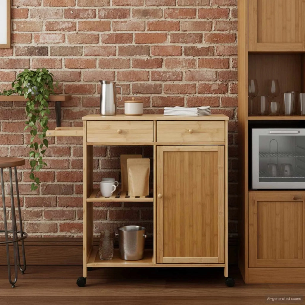 Carrello da Cucina con Ruote Naturale 90,5 x 36 x 86,5 cm Bambù