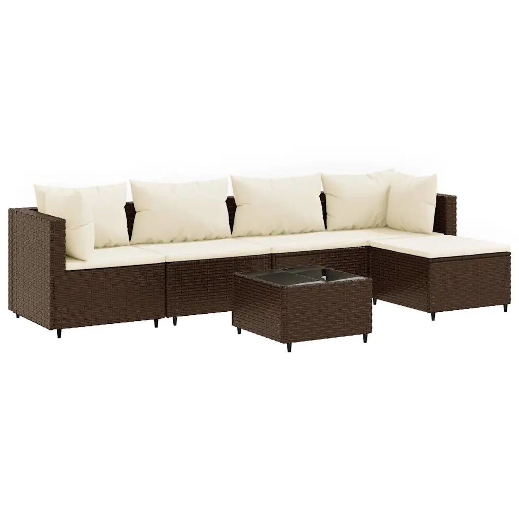 Set Mobili da Giardino 6pz con Cuscini in Polyrattan Marrone