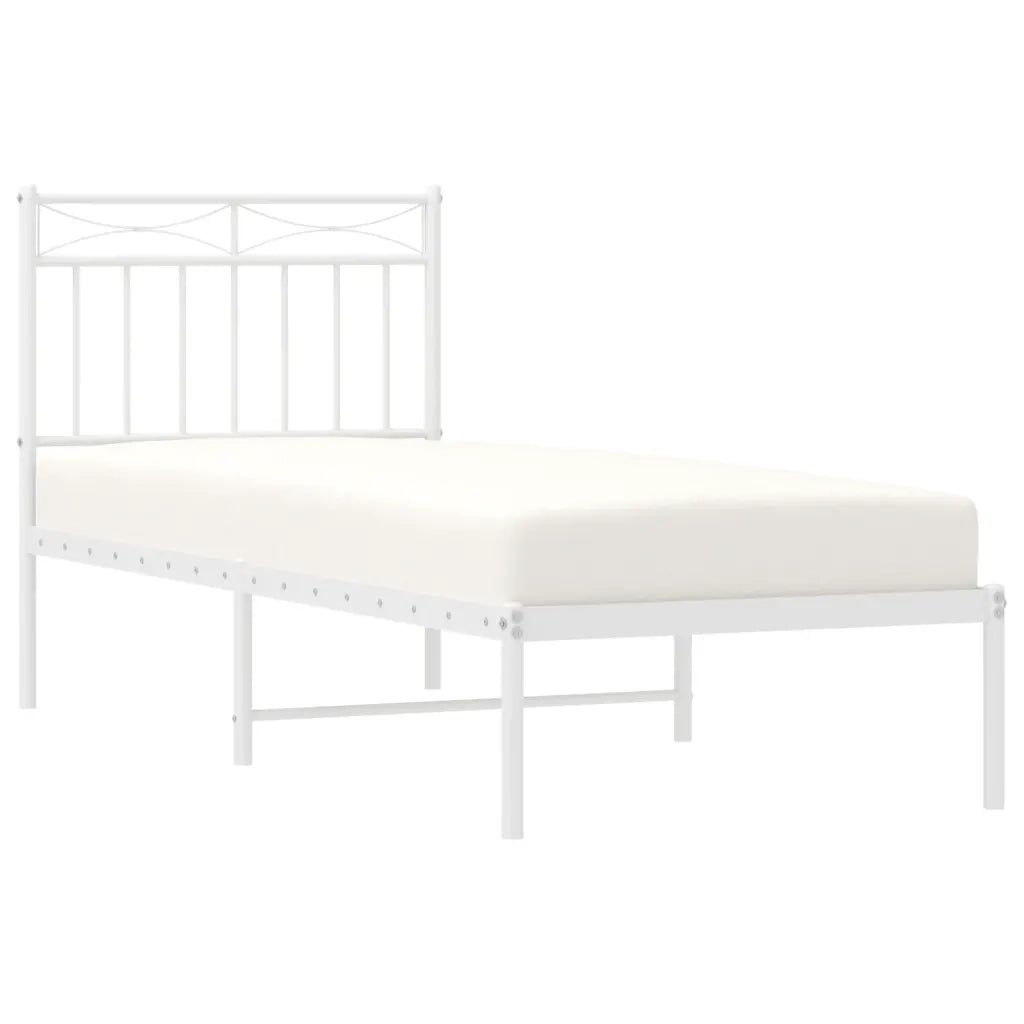 Letto singolo | Letto per adulti | Giroletto senza Materaso con Testiera Metallo Bianco 75x190 cm