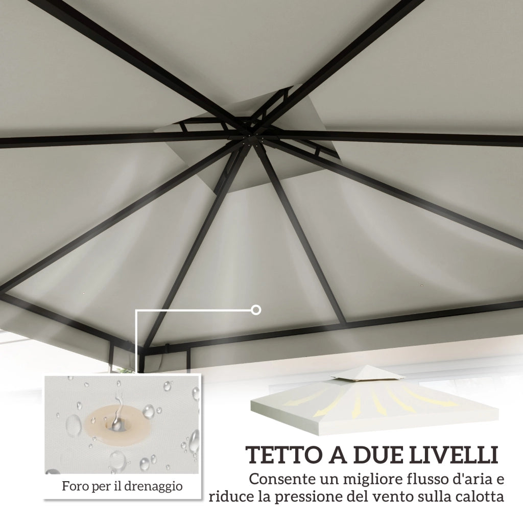 Gazebo 3x3 m a 2 Livelli ¨C zephmum ¨C Poliestere, Crema, 300x300x220 cm