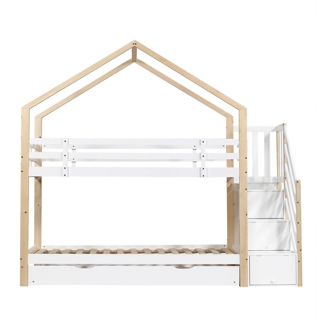 Letto a soppalco con letto estraibile, scala contenitore e sponde di sicurezza