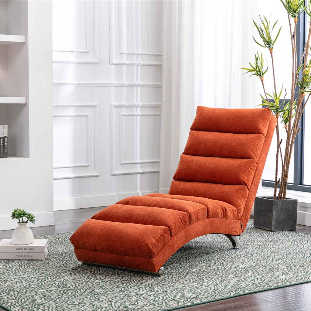 Chaise Longue Massaggiante Fissa 140° con Vibrazione Delicata e Tasca Laterale; Supporto Totale in Lino Arancione
