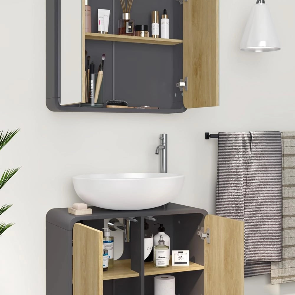Set di mobili da bagno Arla, Antracite/quercia, 2 parti