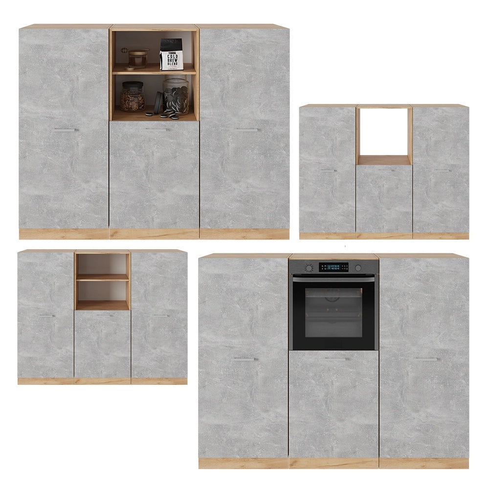 Cucine componibili piccole R-Line Calcestruzzo/Rovere dorato 180 cm senza piano di lavoro Vicco