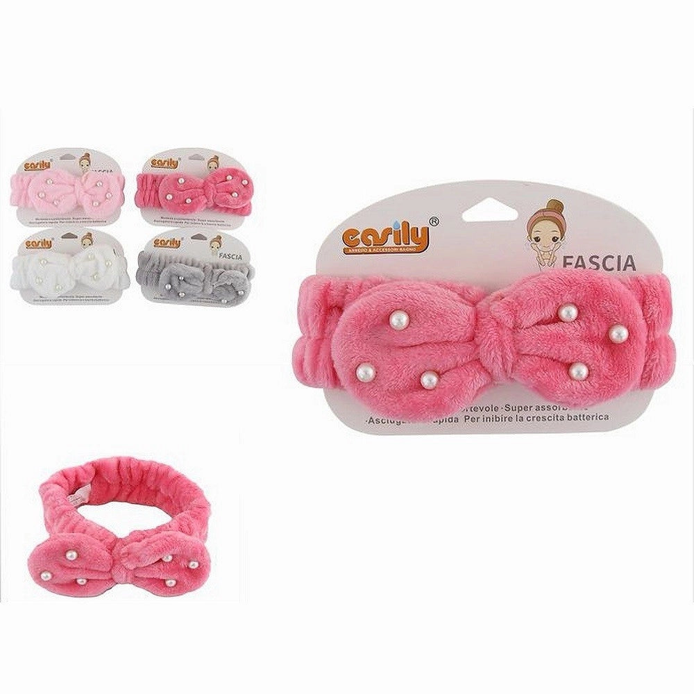 Trade Shop - Fascia Capelli Doccia Shampo Asciugamano Spugna Fiocco Perline Vari Colori 69500 -