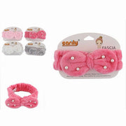 Trade Shop - Fascia Capelli Doccia Shampo Asciugamano Spugna Fiocco Perline Vari Colori 69500 -