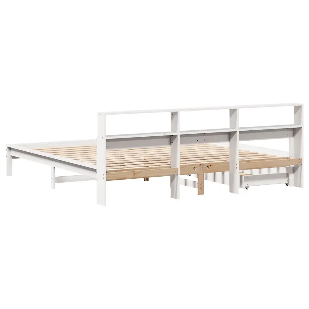 Letto Libreria senza Materasso Bianco 200x200 cm Legno di Pino
