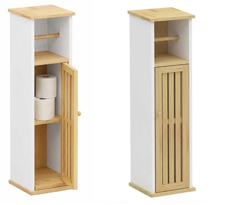 MOBILE PORTA ROTOLO IN LEGNO BIANCO CON ANTA IN BAMBOO DIMENSIONI 18X18X75 CM