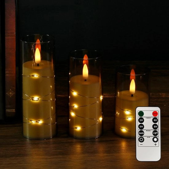 3 candele LED elettroniche, telecomando candele, decorazione natalizia, atmosfera festiva - grigio
