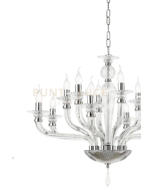 LAMPADARIO VILLA VETRO E METALLO 8 LUCI TRASPARENTE E CROMO ATTACCO E14 D.82CM