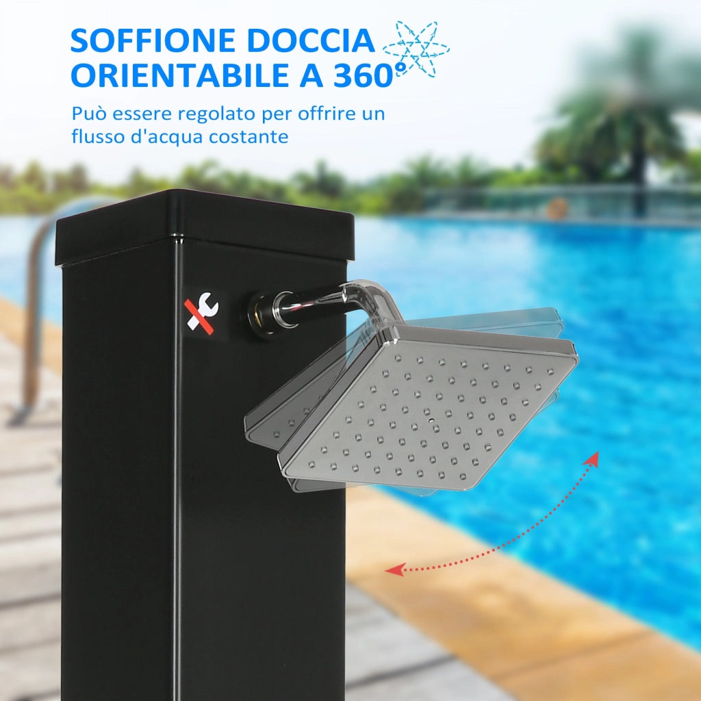 Doccia Solare 19x20x217 cm Contenitore da 40L Temperatura fino a 60°C con Rubinetto Inferiore Nero