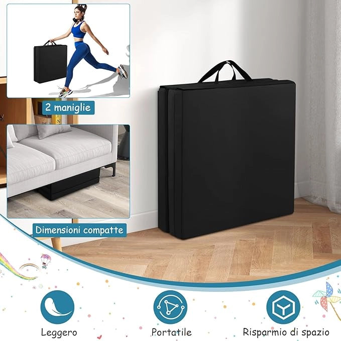 Tappetino da Yoga Spesso, Tappetino Fitness Pieghevole e Portatile con Imbottitura in EPE, Cerniera e Maniglie, Materassino Allenamento da Casa e Palestra,180 x 60 x 5 cm