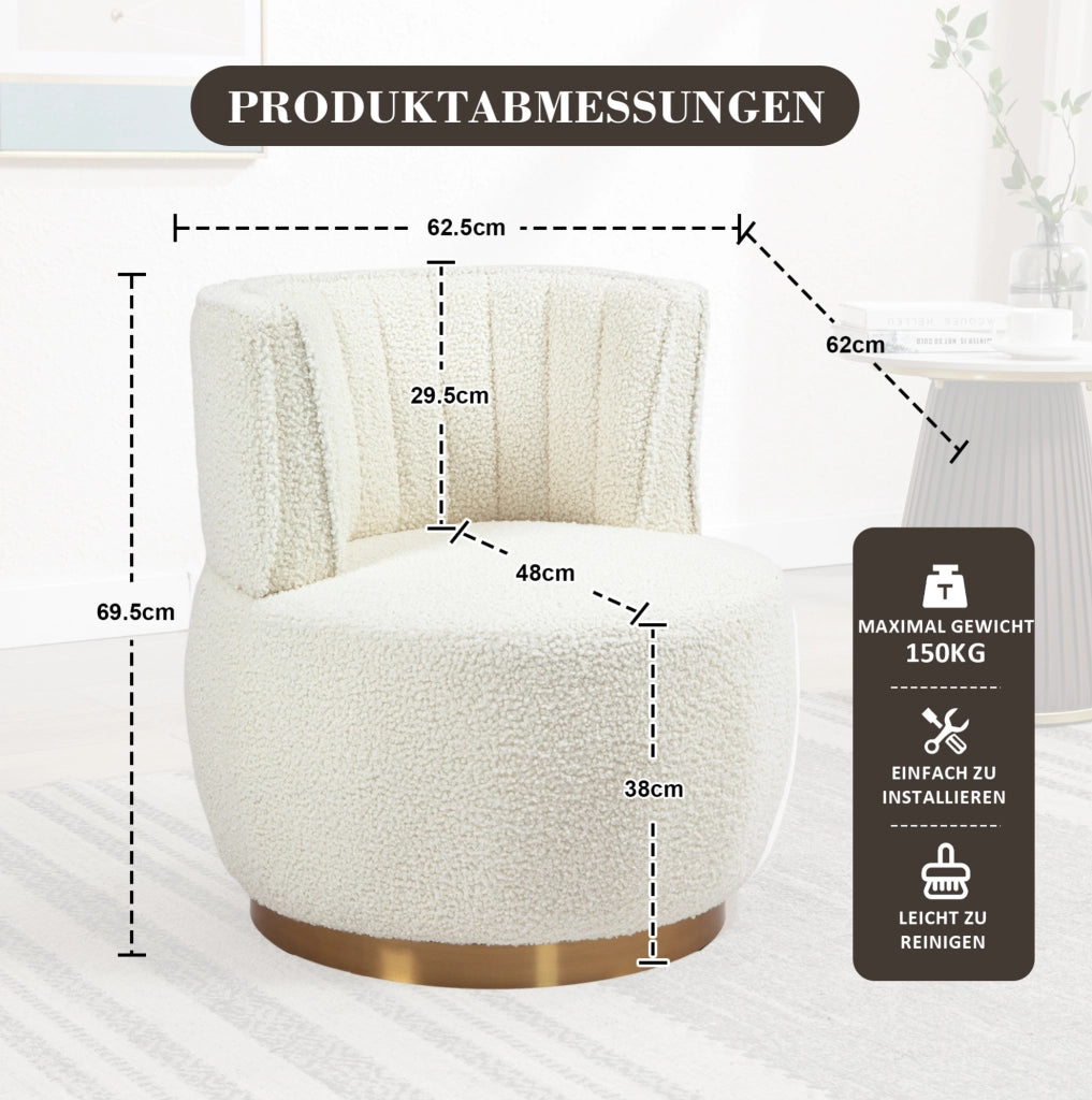 Poltrona girevole 360° in tessuto Teddy bianco