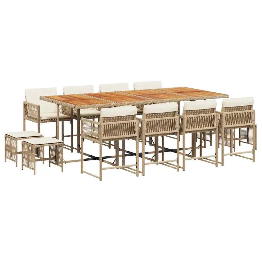 vidaXL Set da Pranzo da Giardino 13 pz con Cuscini Beige in Polyrattan