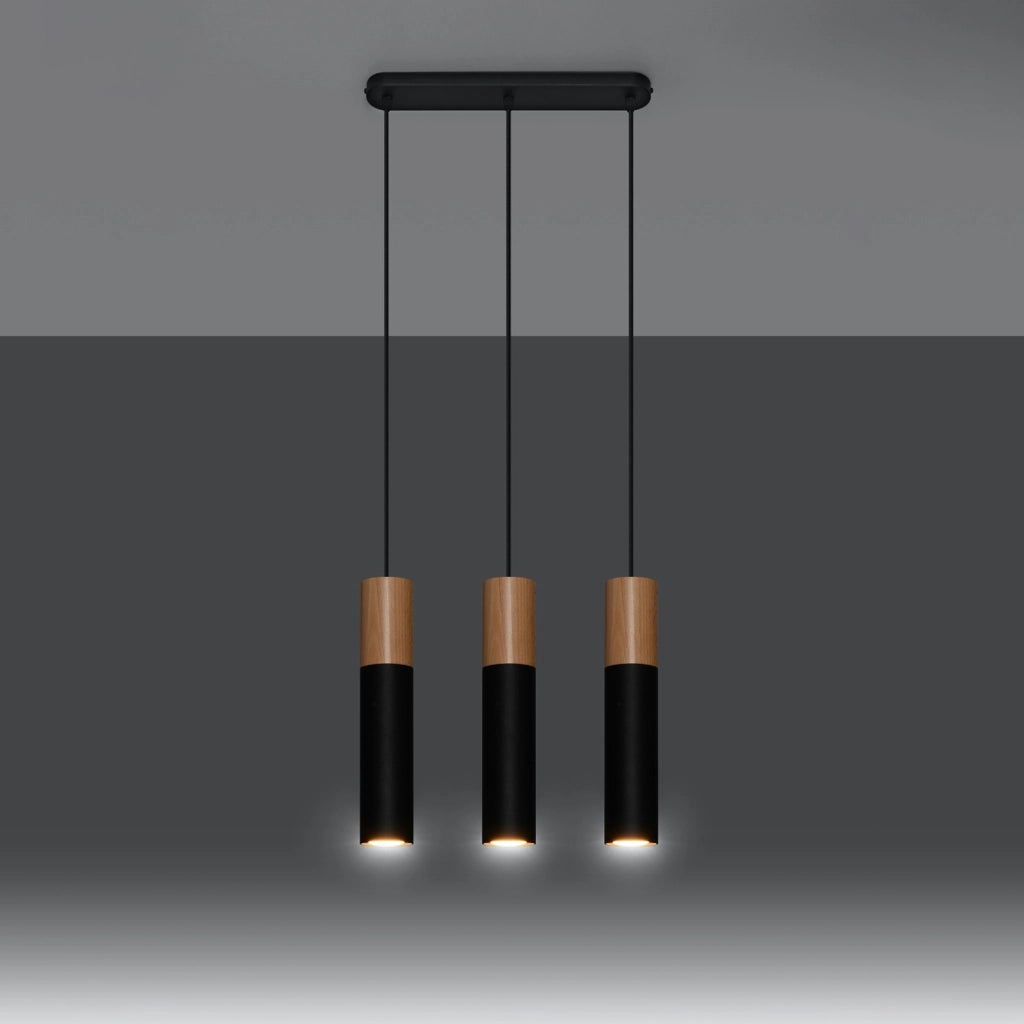Lampadario MARCOS 3 luci nero/legno GU10 Pure Lume PU0634