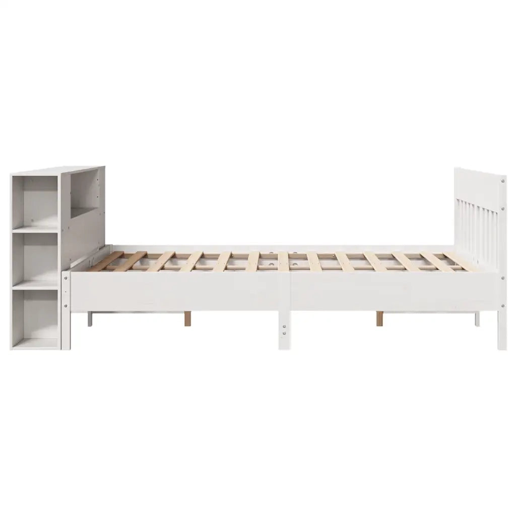 Letto Libreria senza Materasso-Struttura Letto con contenitore Bianco 150x200 cm Legno di Pino 360919