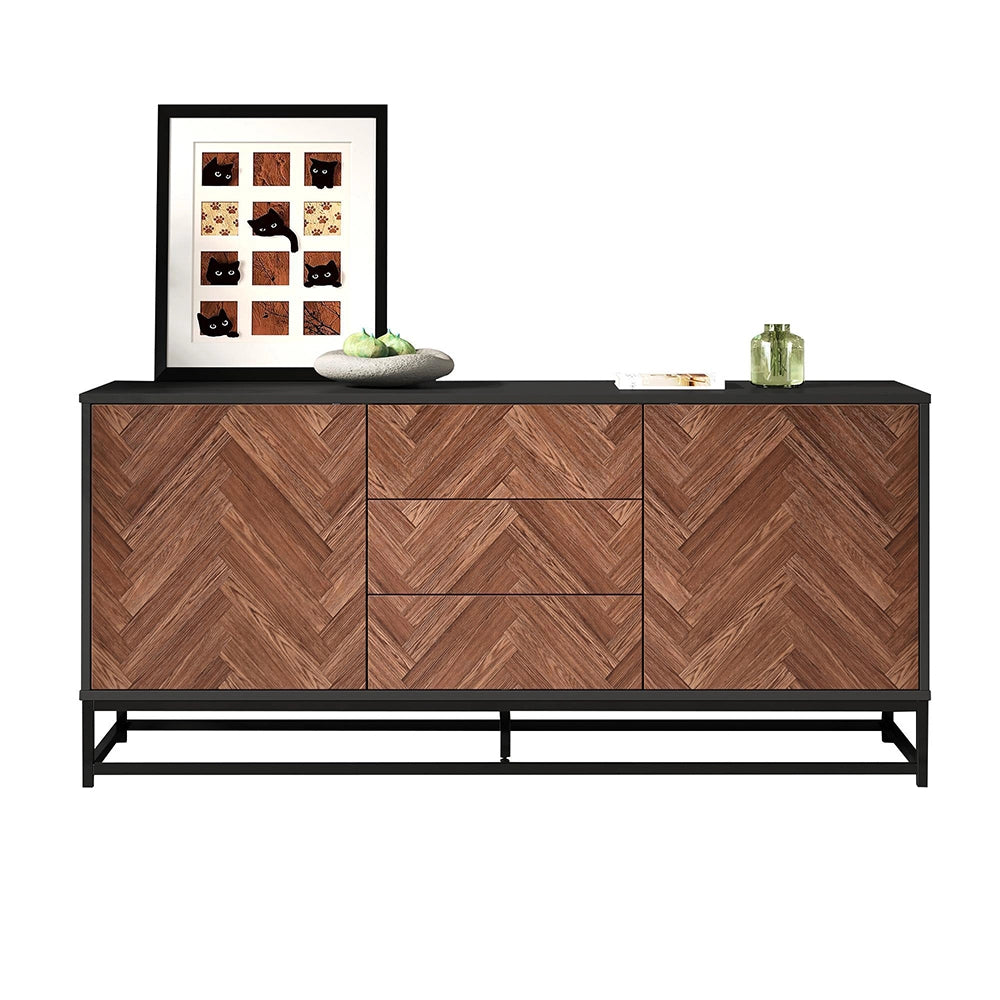 Credenza Soggiorno 145x40x67cm - Xylo - Moderna con 3 Cassetti e 2 Ante, Legno e Nero