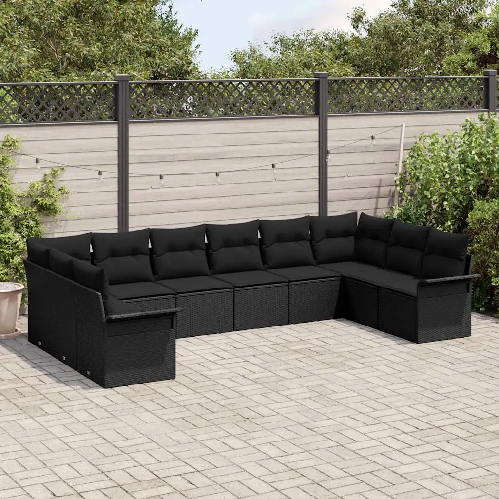 Set Divano da Giardino con archiviazione 10 pcs Nero polyrattan 3354212