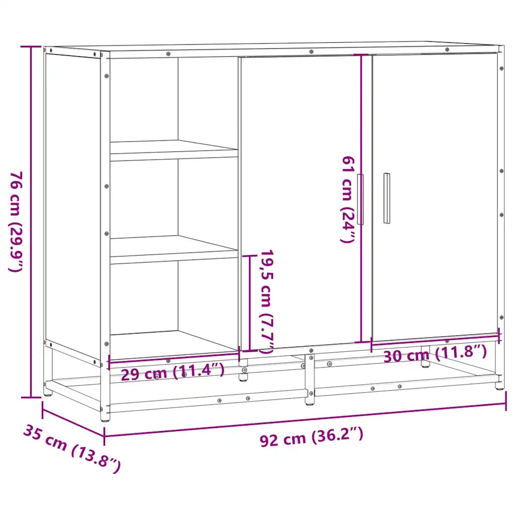 Credenza Rovere Fumo 92x35x76 cm in Legno Multistrato 849021