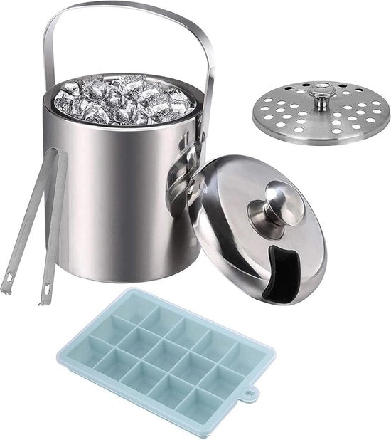 Semifreddi con coperchio - manico - pinza per semifreddi - forma a cubetti di ghiaccio in silicone - 13 l - piccola semifreddi - acciaio inossidabile - metallo - supporto per cubetti di ghiaccio - raffreddatore per bar - raffreddare birra