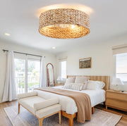Ventilatore da soffitto con lampada 19 pollici in rattan; controllo Bluetooth e telecomando; rame