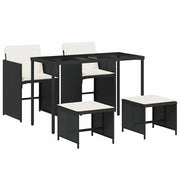 Set da Pranzo da Giardino 5 pz | Set Salotto da Giardino Nero con Cuscini in Polyrattan